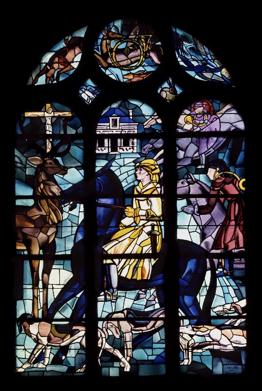 Verrière (vitrail tableau) : la conversion de saint Hubert (baie 6)