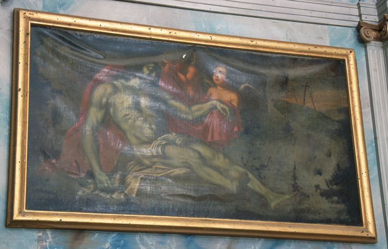 Tableau d'autel : Le Christ mort soutenu par des anges