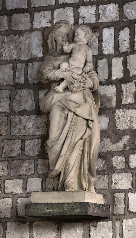 Statues en pendant du retable de l'ancien maître-autel (grandeur nature) : Vierge à l'Enfant, Saint Ouen