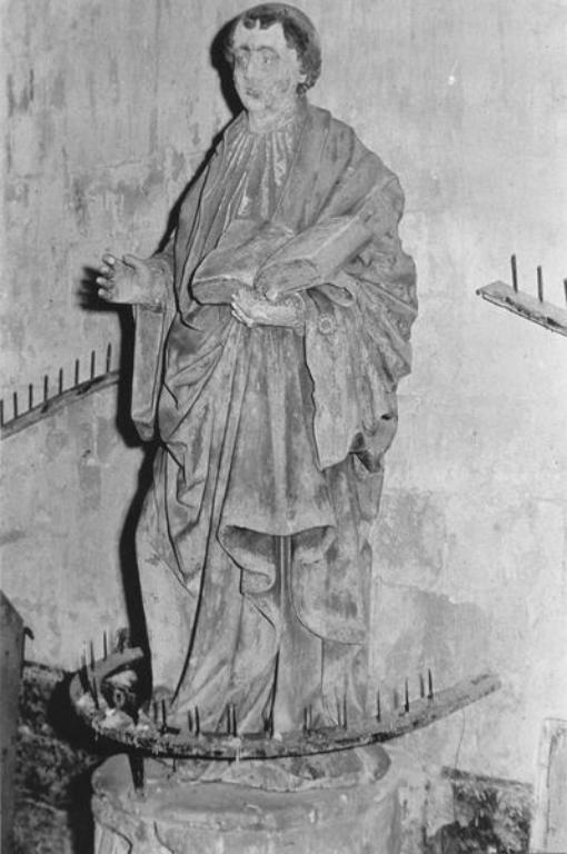 Statue volée (petite nature) : Saint Gautier, et chapiteau formant socle
