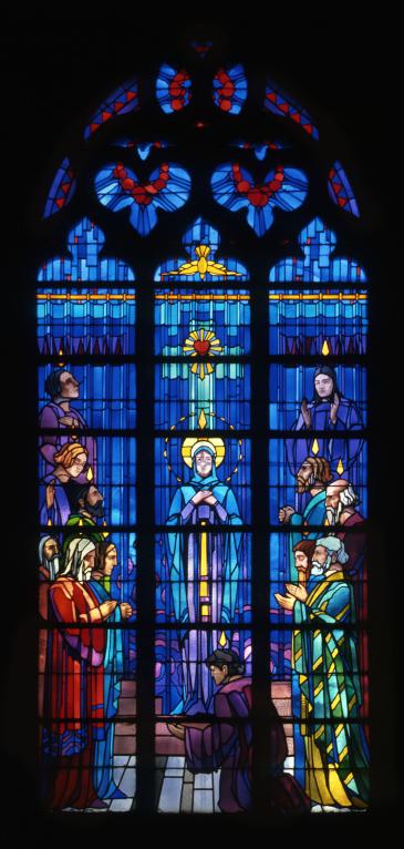 Verrière (vitrail tableau) de style Art déco : la Pentecôte (baie 9)