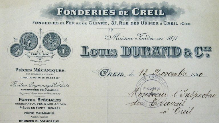 Ancienne fonderie de fer et de cuivre Durand, puis Fonderies de Creil, puis de la Société des Constructions Mécaniques de Creil, actuellement entrepôt industriel