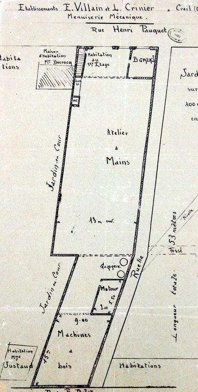 Ancienne usine de menuiserie G. Marcq, puis Villain et Crinier puis usine de traitement de surface des métaux Gilbert, Lan, Fernier et Compagnie, puis Creil radiateurs, actuellement restaurant