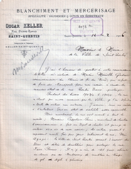 Ancien apprêt des étoffes, de blanchiment et de teinturerie Oscar Keller, puis Blanchisserie Saint-Quentinoise (Flamant, Evrard et Cie)