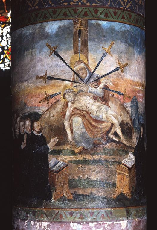 Peinture monumentale : Vierge des sept Douleurs avec deux groupes de donateurs et donatrices