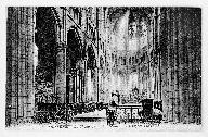 Carte postale réalisée vers 1916, après la dépose de la partie inférieure des verrières de l'abside (A Evêché Soissons : 4 Y, Soissons-Cathédrale).