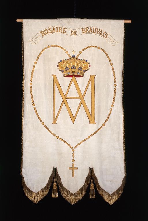 Bannière de procession (rosaire de Beauvais) : La Remise du rosaire à saint Dominique