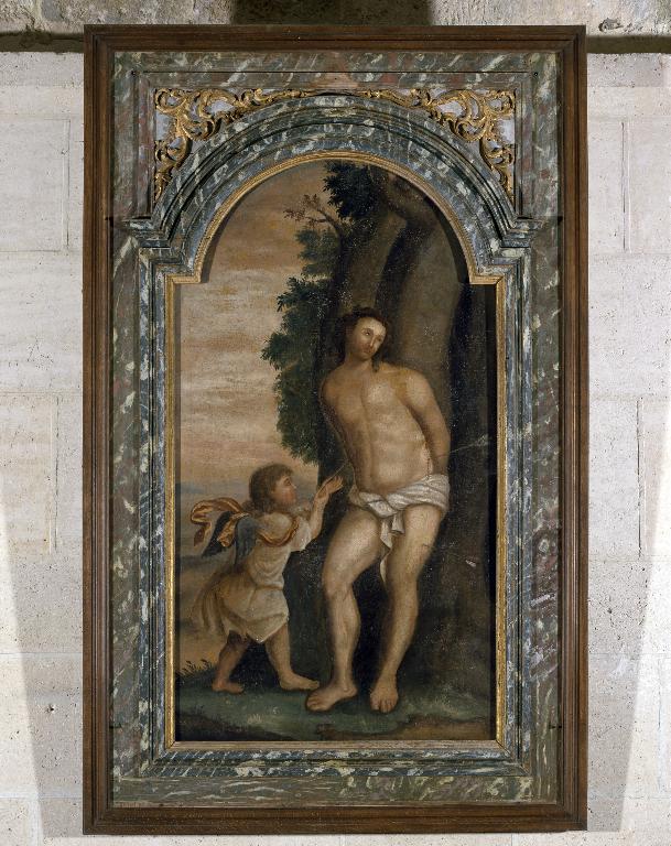 Ensemble de trois retables architecturés (des autels secondaires de la Vierge, de Saint-Hubert et de Saint-Sébastien)