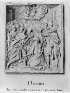 L'Ascension, fragment de retable en albâtre provenant du choeur de l'église Saint-Crépin ; dessin de Lecart, bibliothèque municipale.