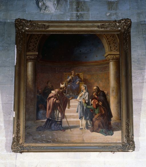 Tableau d'autel et son cadre : saint Eloi remet son anneau à sainte Godeberthe