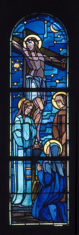 Ensemble de trois verrières figurées, de style Art déco : scènes de la vie de la Vierge (baies 0 à 2)
