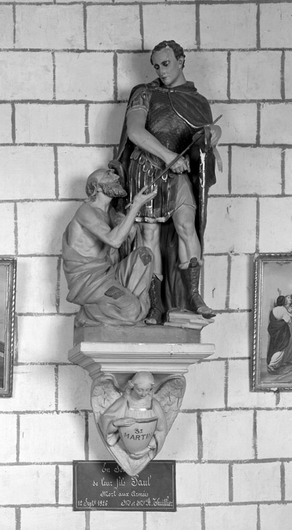Ensemble en plâtre de la maison Delahaye : 7 statues de saints ou saintes , groupe sculpté de la Charité de saint Martin