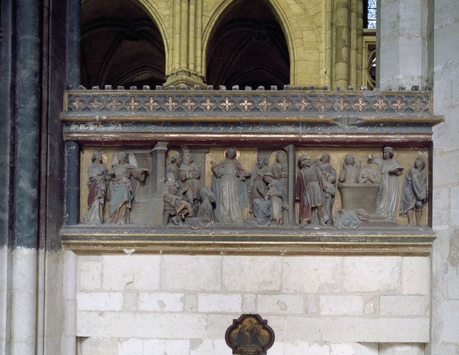 Suite des onze reliefs, de style néogothique, de la clôture de choeur : Apostolat et martyre de saint Quentin, invention et culte de ses reliques (seconde série)