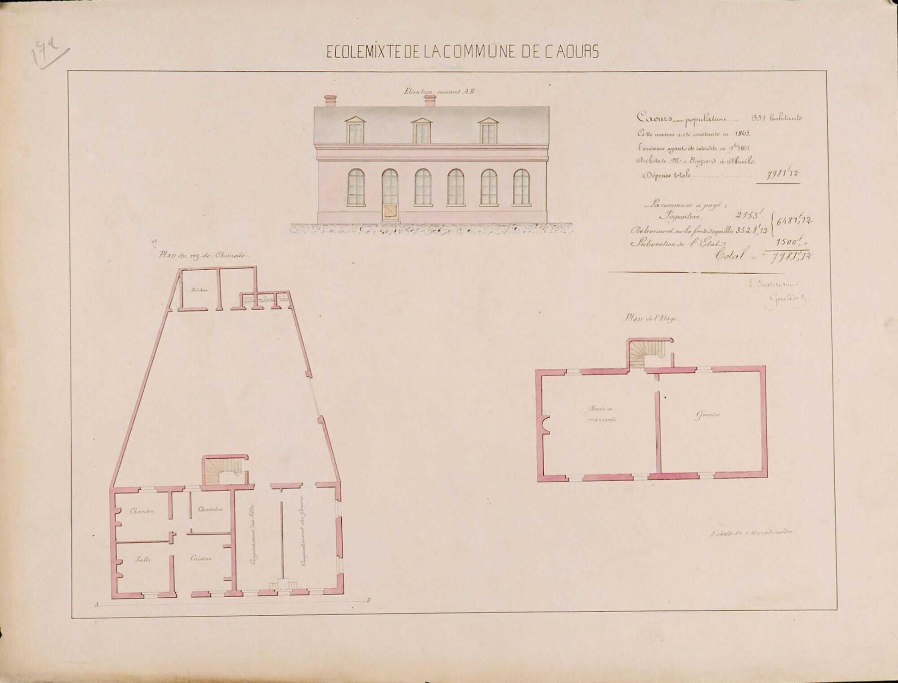 Ancienne école primaire et logement d'instituteur, actuellement mairie de Caours
