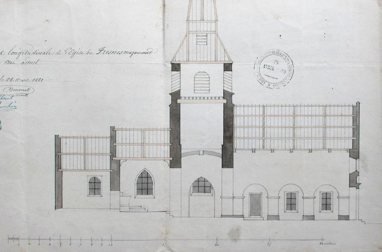 Eglise paroissiale et ancien cimetière (détruit) Saint-Médard à Fresnes-Mazancourt