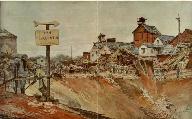 [Ruines de la sucrerie]. Les entonnoirs de Ham, peint par François Flameng. L'Illustration. Mars 1917. (BM Abbeville ; 1 Fi 33/43).