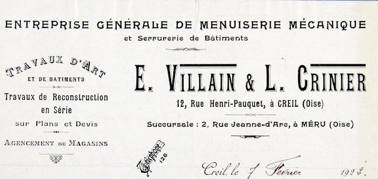 Ancienne usine de menuiserie G. Marcq, puis Villain et Crinier puis usine de traitement de surface des métaux Gilbert, Lan, Fernier et Compagnie, puis Creil radiateurs, actuellement restaurant