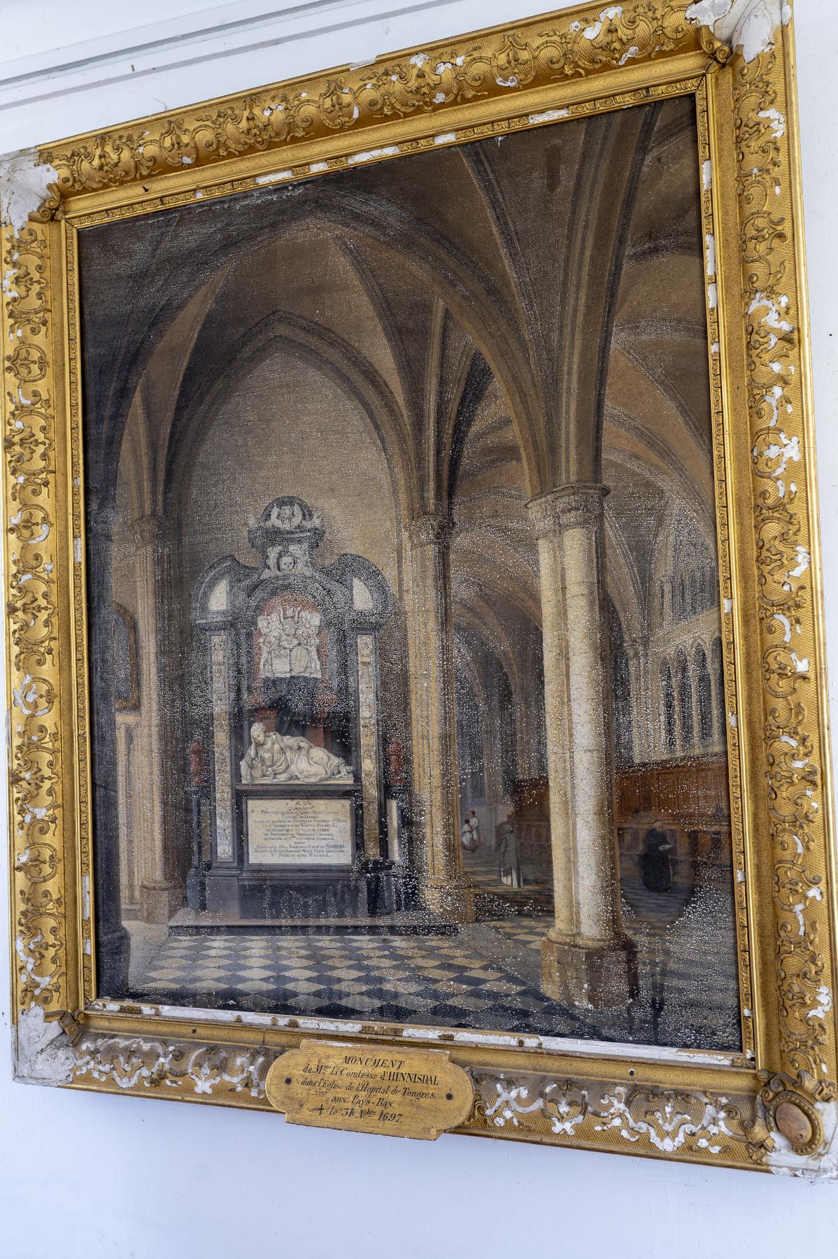Tableau : représentation du monument funéraire de Marie de Berchem, comtesse d’Hinnisdal (église de l’Hôpital Saint-Jacques, Tongeren, Belgique)