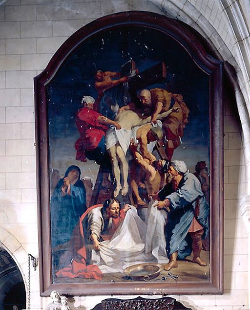 Tableau d'autel et son cadre : Descente de Croix