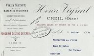 Papier à lettre à en-tête de la fonderie Vignal, 1925 (AD Oise ; 7Sp88).
