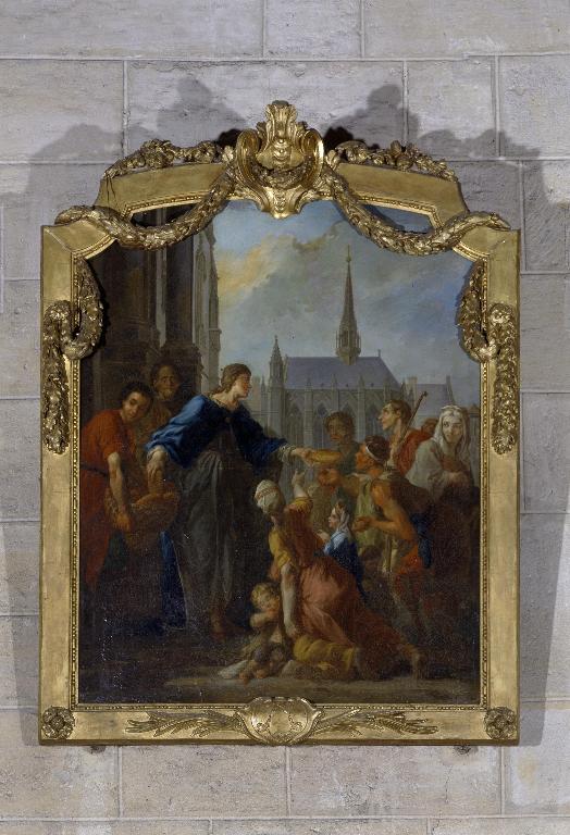 Ensemble de deux tableaux : l'Éducation de la Vierge, Saint Louis distribuant du pain aux pauvres