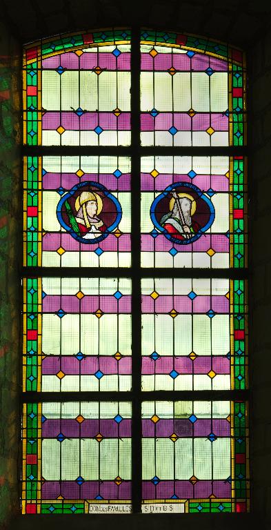 Ensemble de treize verrières : Sacré-Cœur, Apparition de la Vierge à Bernadette Soubirous, Apparition du Sacré-Cœur à Marguetrite-Marie Alacoque, Saints, Communiants (baies 1 à 13)