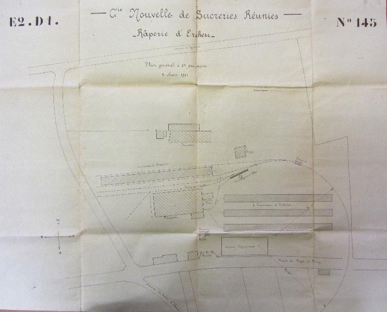 Ancienne sucrerie de betteraves Cranney et Lalanne, puis ancienne râperie de betteraves de la Compagnie Nouvelle des Sucreries Réunies (C.N.S.R.) d'Ercheu, devenue entrepôt agricole Vannoote