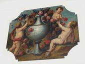 Dessus-de-porte, tableau : Trois anges autour d'une vasque de fleurs