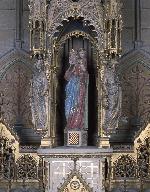 Ensemble des deux groupes sculptés et de la statue de l'autel secondaire du Rosaire : l’Éducation de la Vierge, Saint Joseph et l'Enfant Jésus, Vierge à l'Enfant