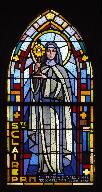 Ensemble de trois verrières à personnages : sainte Marguerite, sainte Claire, saint Sébastien (baies 6, 8 et 10)