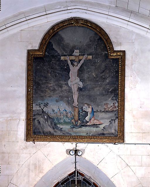 Tableau d'autel et son cadre : Christ en croix et sainte Marie Madeleine