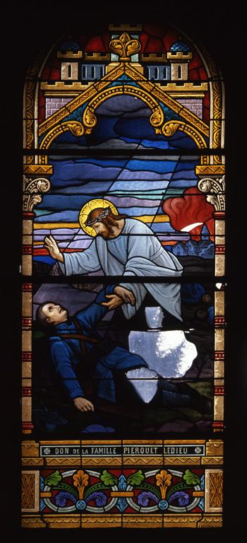 Verrière figurée : le Christ bénit un soldat mourant (baie 8)
