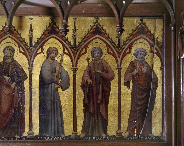 Tableau réutilisé en parement du maître-autel : six apôtres