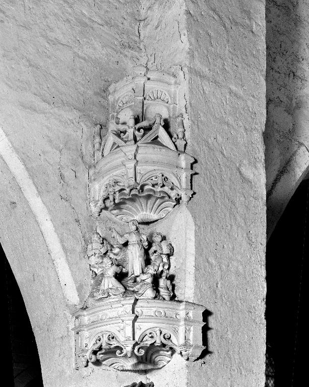Socle, deux dais d'architecture et groupe sculpté : la Transfiguration (de l'ensemble dit du Christ de Pitié)
