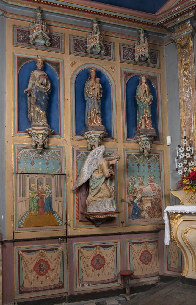 Ensemble du mobilier et du décor du chœur de l'église Saint-Louis du Crocq (maître-autel, tabernacle, retable, tableau d'autel, peinture monumentale, statues)