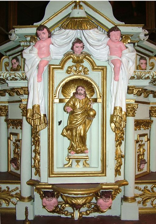 Ensemble du maître autel (autel tombeau, degré et gradin d'autel, tabernacle architecturé à dais d'exposition, statuettes)