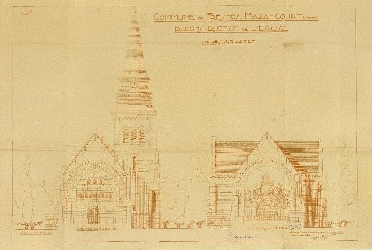 Eglise paroissiale et ancien cimetière (détruit) Saint-Médard à Fresnes-Mazancourt