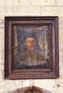 Tableau et son cadre : Sainte Face couronnée d'épines apparaissant sur le voile de Véronique
