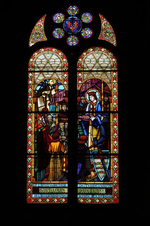 Verrière figurée, dite vitrail tableau (baie 38) : Saint Louis rapportant la couronne d'épines