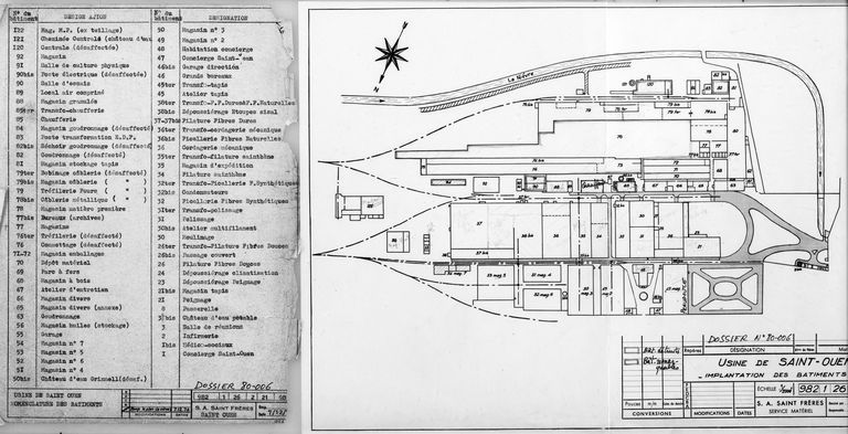 Plan masse de l'usine au 1/12000e, par S. Bruzeau, 1955 (AP).