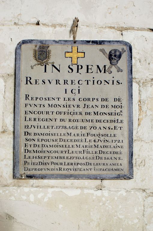 Tombeau (panneau funéraire) de Jean de Moiencourt, de sa femme Marie Fouqsolle et leur fille Marie-Madeleine de Moiencourt