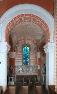 Ensemble des peintures monumentales des bas-côtés : préfigures du Christ et annonces de la Passion dans l'Ancien Testament, la vocation ou la conversion des apôtres et leur mission d'évangélisateurs