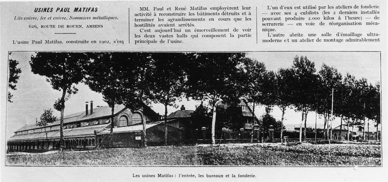 Ancienne usine d'engrais, dite Société d'Engrais d'Amiens, puis usine de construction métallique Paul Matifas, devenue Établissements Matifas