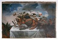 Tableau et son cadre : nature morte aux oiseaux