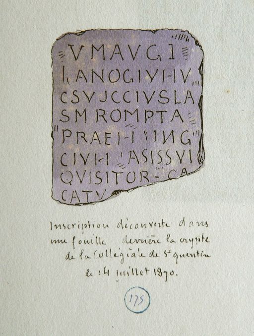Plaque commémorative romaine (disparue) : inscription votive au dieu Auguste et au dieu Volkanus