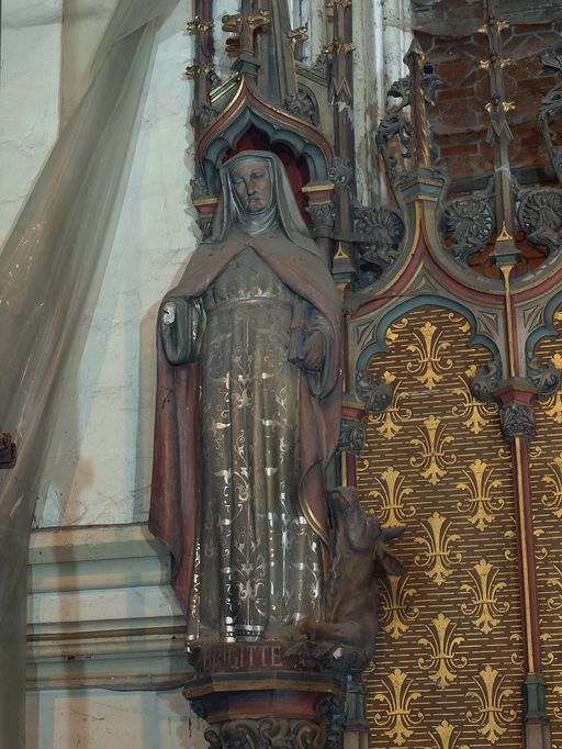 Trois statues de l'autel Saint-Joseph : sainte Brigitte ; saint Joseph père nourricier du Christ ; saint Laurent