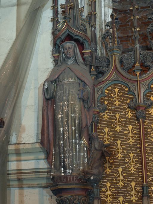 Trois statues de l'autel Saint-Joseph : sainte Brigitte ; saint Joseph père nourricier du Christ ; saint Laurent