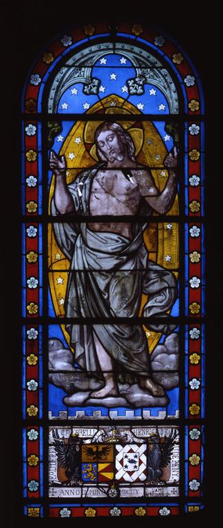 Deux verrières à personnages : Christ glorieux, Bon Pasteur (baies 1 et 2)