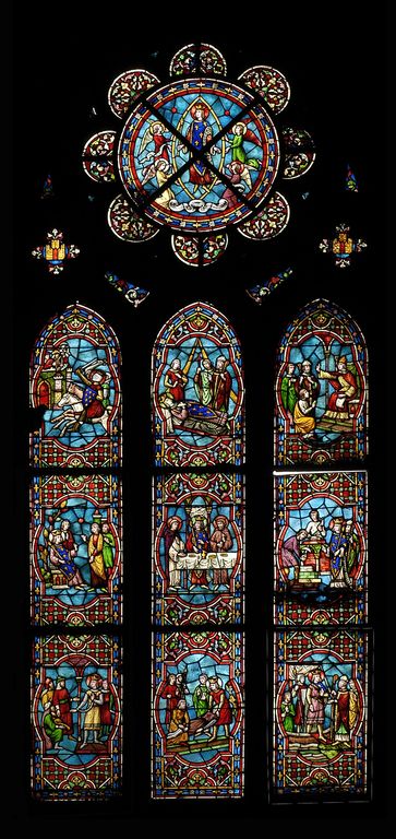 Ensemble de deux verrières figurées (baies 14 et 16) : Episodes de la vie de saint Louis