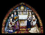 Vitrail tableau : la famille Moreau-Daudin en prière (baie 1)